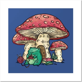 Cottagecore Aesthetic Mushrooms and Frog Cartoon Posters and Art